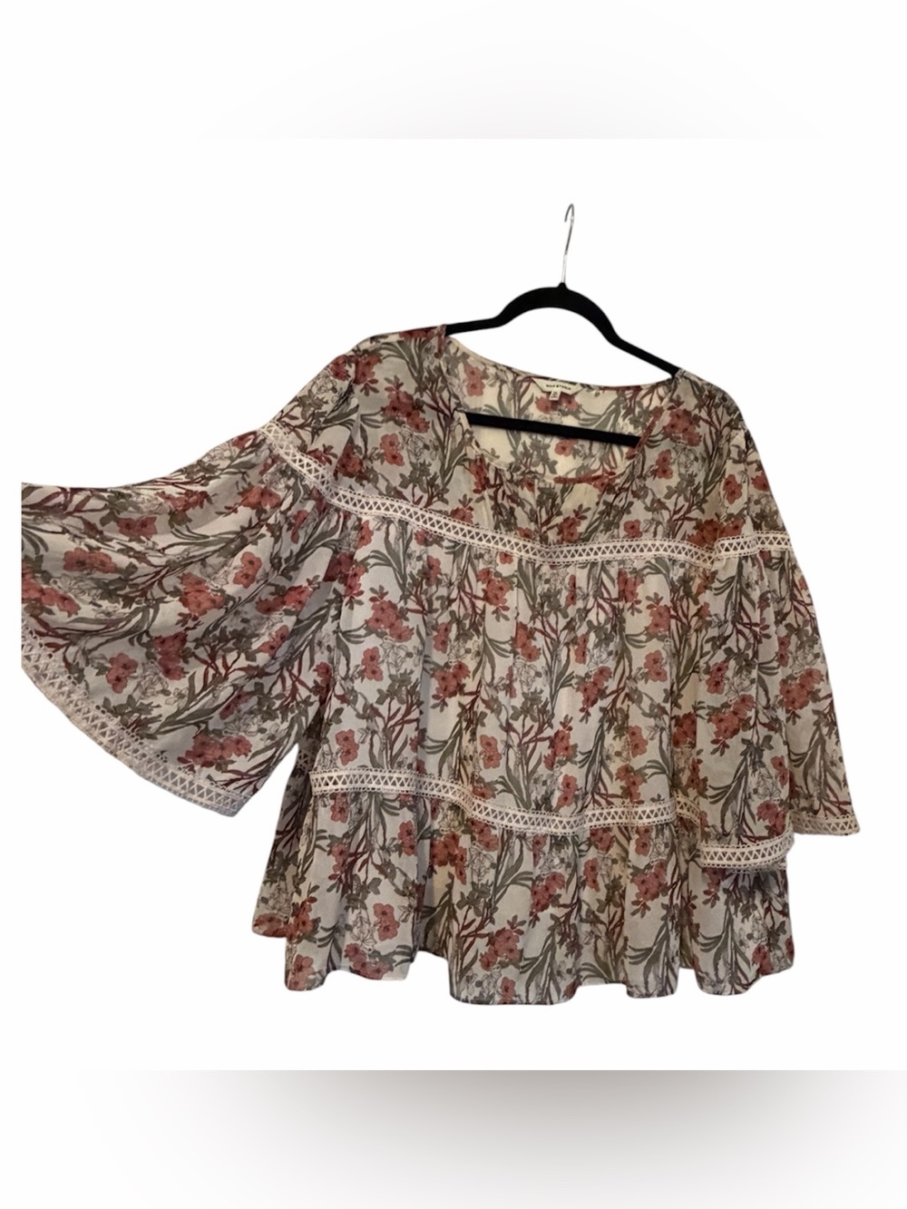 Max Studio Cream Tunic with Pink Floral Print